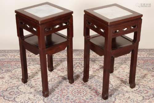Pair of Chinese Marble Top Torchères,