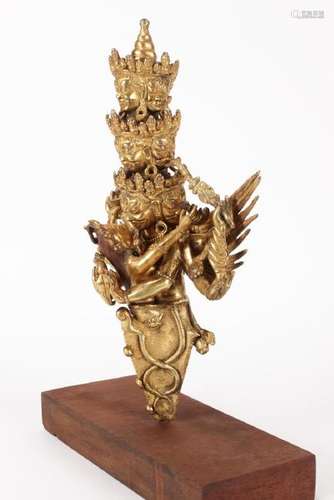 Wonderful Mounted Tibetan Gilt Bronze Phurba