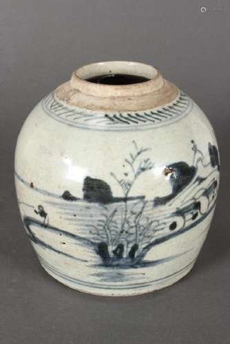 Chinese Qing Blue and White Porcelain Jar,