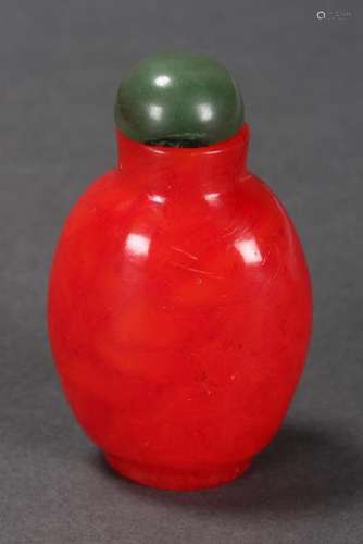 Chinese Red Glass Snuff Bottle and Stopper,