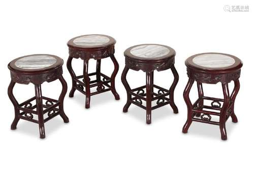 Set of Four Chinese Marble Top Occasional Tables,