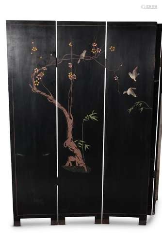 Chinese Six Panel Black Lacquer Screen,