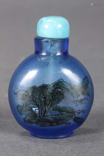 Chinese Inside Painted Blue Glass Snuff Bottle and