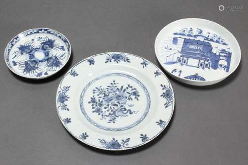 Three Chinese Blue and White Porcelain Dishes,