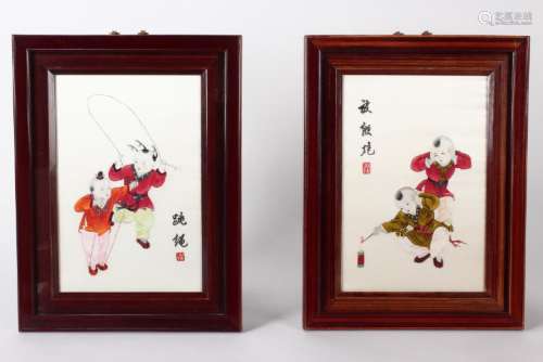 Pair of Chinese 20th Century Embroidered Panels,