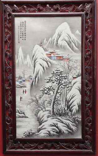 Large Framed Chinese Porcelain Panel,