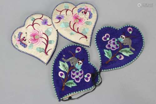 Two Pairs of Chinese Embroidered Ear Muffs,