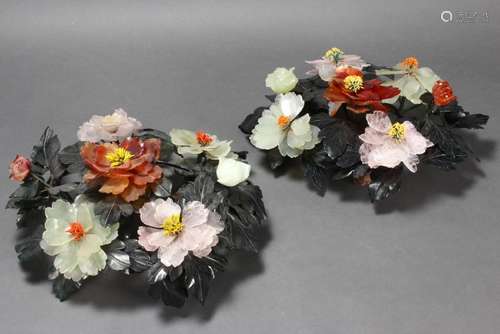 Pair of Chinese Hardstone Floral Centrepieces,