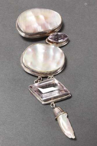 Large Sterling Silver and Mother of Pearl Pendant,