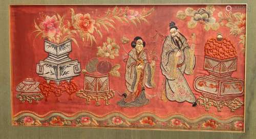 Large Chinese Embroidered Silk Panel,