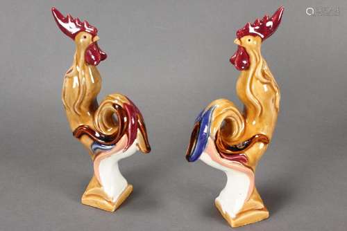 Pair of Chinese Pottery Roosters,