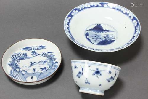 Three Chinese Blue and White Porcelain Bowls,