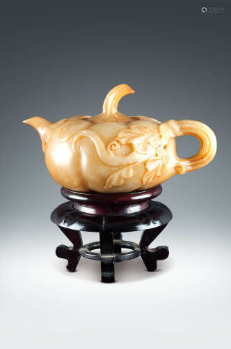 民國  石雕瓜形茶壺