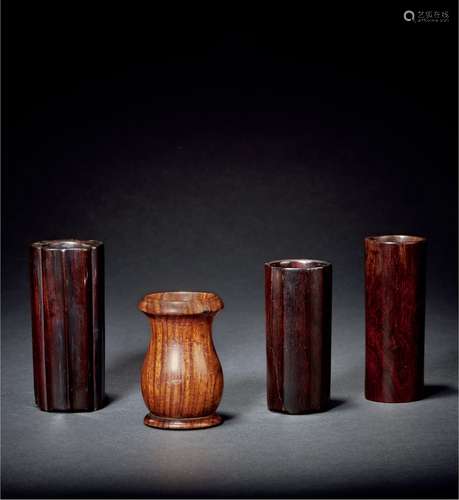 清·紫檀笔筒及黄花梨香插一组四件 QING DYNASTY  A GROUP OF FOUR ARTICLES