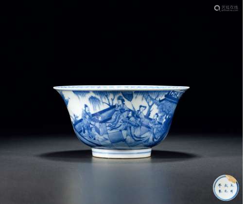 清康熙·青花人物故事图碗 KANGXI PERIOD, QING DYNASTY  A BLUE-AND-WHITE BOWL WITH FIGURE PATTERN