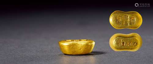 民国·天津世华加炼金料壹两金锭 REPUBLIC OF CHINA PERIOD  A ONE-TAEL GOLD INGOT FROM TIANJIN