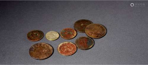 民国·湘鄂西苏区加戳铜币一组八枚 REPUBLIC OF CHINA PERIOD  EIGHT BRONZE COINS FROM WESTERN HUNAN AND WESTERN HUBEI SOVIET AREA