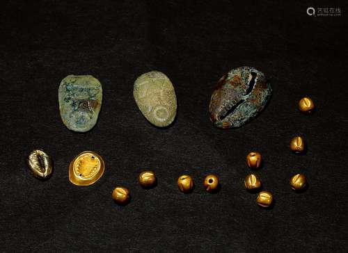 西周-战国·金贝、金珠贝、银贝、鬼脸合背一组十五枚 WESTERN ZHOU DYNASTY-WARRING STATES PERIOD  FIFTEEN COINS