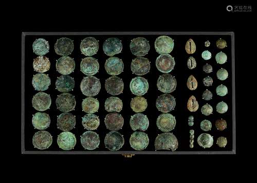 商·青铜贝、连珠贝币一组五十七枚 SHANG DYNASTY  FIFTY-SEVEN BRONZE COINS