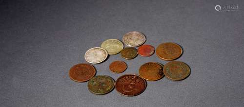 民国·苏维埃铜币九枚、银币三枚共十二枚 REPUBLIC OF CHINIA PERIOD  NINE BRONZE COINS AND THREE SILVER COINS FROM SOVIET AREA