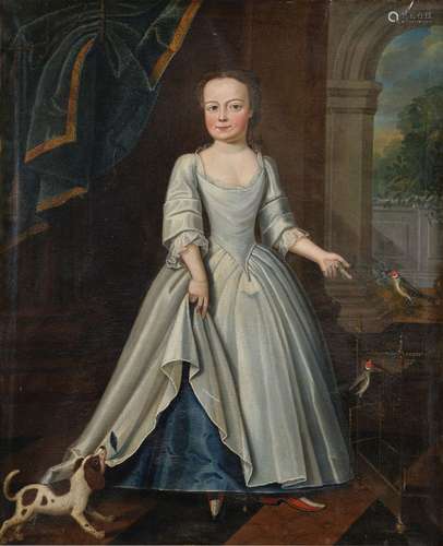 Provincial School (early 18th century)Portrait of a young girl with pet dog and birds