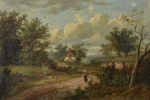 Attributed to Joseph Thors (British 1835-1920)Figures on a country path