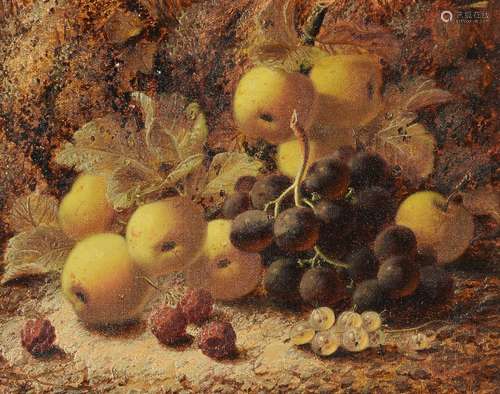 Oliver Clare (British 1853-1927)Still life of grapes, apples, raspberries and gooseberries