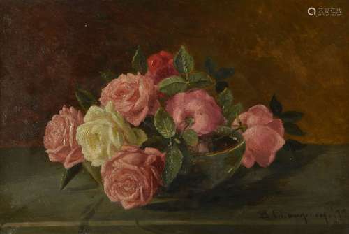 Benjamin Champney (American 1817-1907)Still life of roses in a bowl