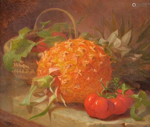 Eloise Harriet Stannard (British b. circa 1829-1915)Still life of pineapple and tomatoes