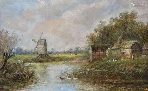 Joseph Thors (British 1835-1920)Boating on the river; Windmill by the river