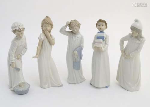 Five Nao figures to include 'Yawning Girl', model no.