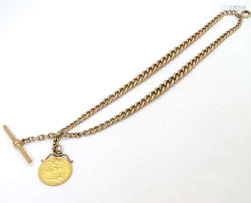 Victorian Sovereign and Watch chain : a gilt metal