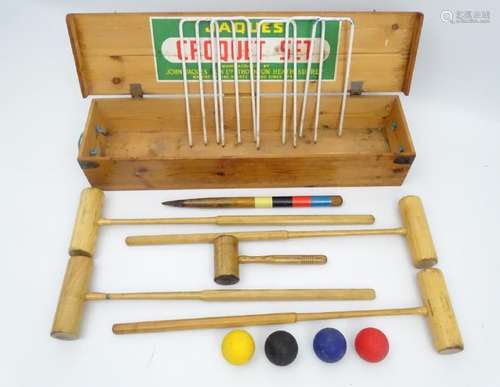 Croquet: Jaques boxed set having 4 signed mallets & 6