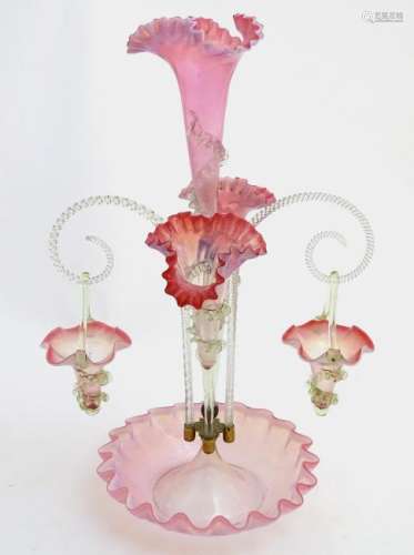 Victorian Vaseline Cranberry Glass Epergne/centrepiece: