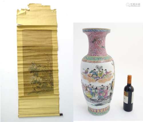 A large 20thC Chinese famille rose vase decorated with
