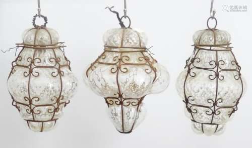 Three pendant Islamic electrified pendant steel framed