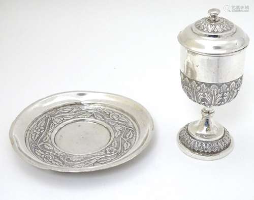 A white metal chalice and cover 5'' high  together with