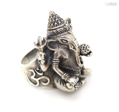 A silver ring depicting the Indian / Hindu elephant