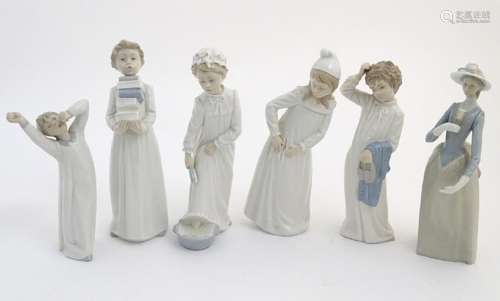 Four Nao figures to include 'Boy with Slippers', model