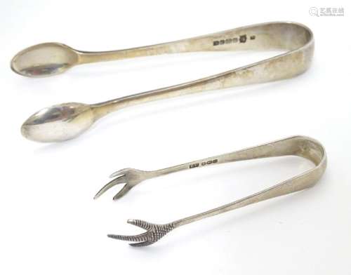 Silver sugar tongs with birds claw grips hallmarked