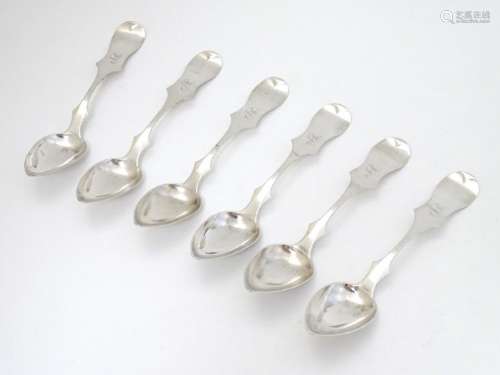 A set of 6 19thC American white metal teaspoons marked