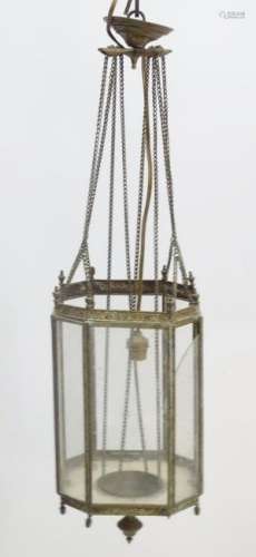 Hall lantern: a brass Rise and Fall glazed lamp now