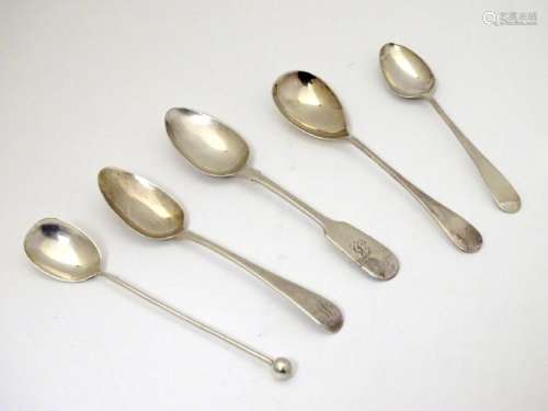 Three 19thC silver teaspoons including one hallmarked