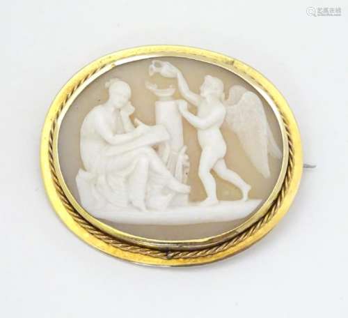 A Victorian shell carved cameo brooch depicting