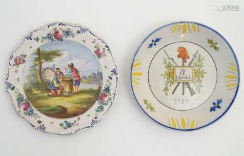 Two French faience plates. One commemorating the French