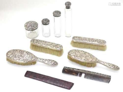 Assorted dressing table items comprising 2 brushes