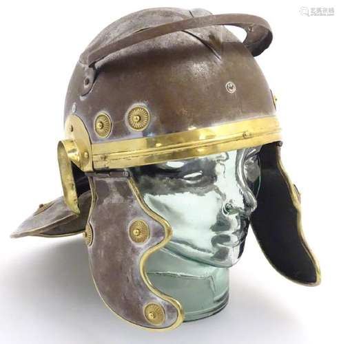 A re-enactors Roman Imperial Gallic helmet (galea), of