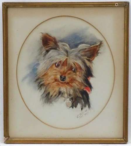 C Collas, Canine School, Watercolour an oval, Portrait