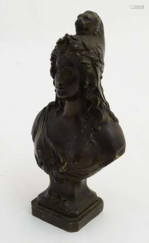 XX,  Patinated bronze sculpture, Bust on squared socle,