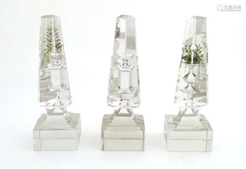 Glass prisms / obelisks  : Three Victorian glass